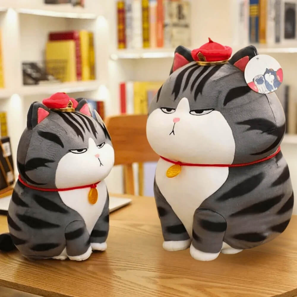 Jucarie de plus, pisica adorabila cu medalion, 30 cm , Alb/Gri