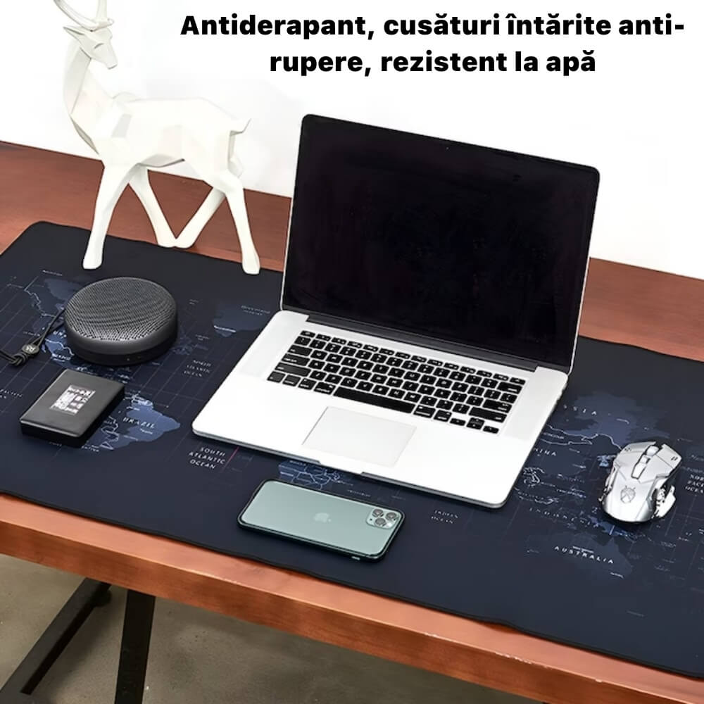 Mousepad Mare Cauciucat DigikalaX®, Pentru Gaming,model Harta Lumii, Waterproof, Birou, Office, Antiderapant, Cusaturi Anti-Rupere, Waterproof, 90 x 40cm, Negru