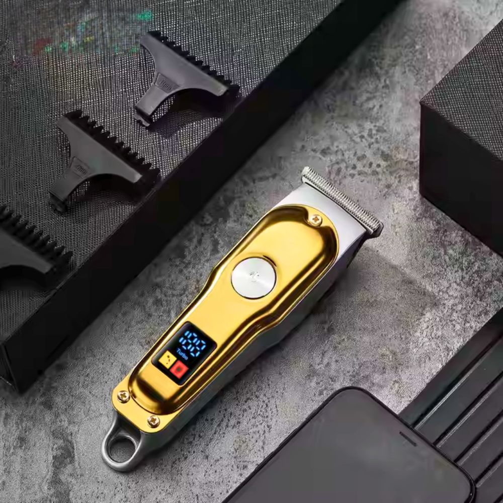 Masina de Tuns si Aparat de Ras DrKala, Trimmer profesional, fara fir, 4 accesorii incluse, 2 viteze, USB, baterie reincarcabila, 14x4cm