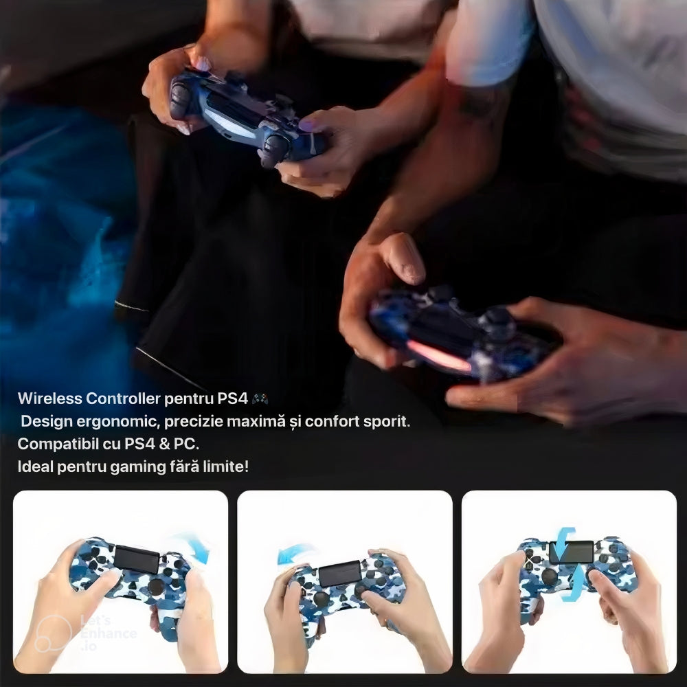 Controller Wireless Double-Motor Vibration Joystick, Compatibil PS4, Albastru/Gri