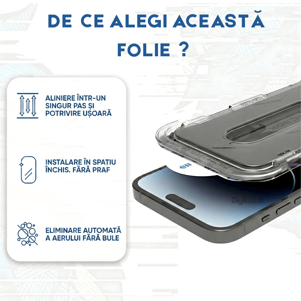 Folie Protectie Ecran Clear HD Compatibila iPhone cu Aplicator Magic Box, Sticla Securizata Lito D+ Ultra-Transparenta