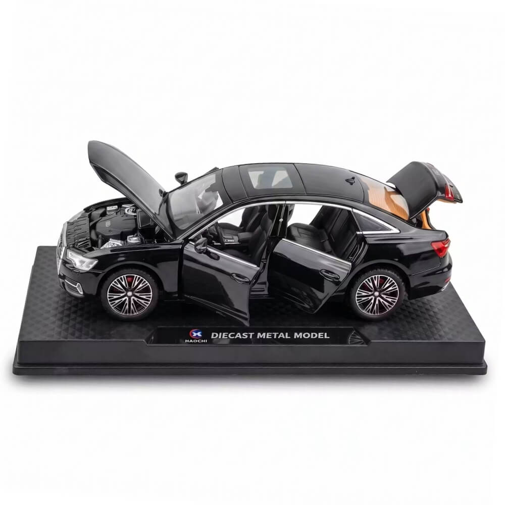 Macheta Auto Audi A6L 1:32, Masinuta Metalica Die-Cast, Usi si Capota Functionale, Model de Colectie pentru Copii si Adulti, Negru