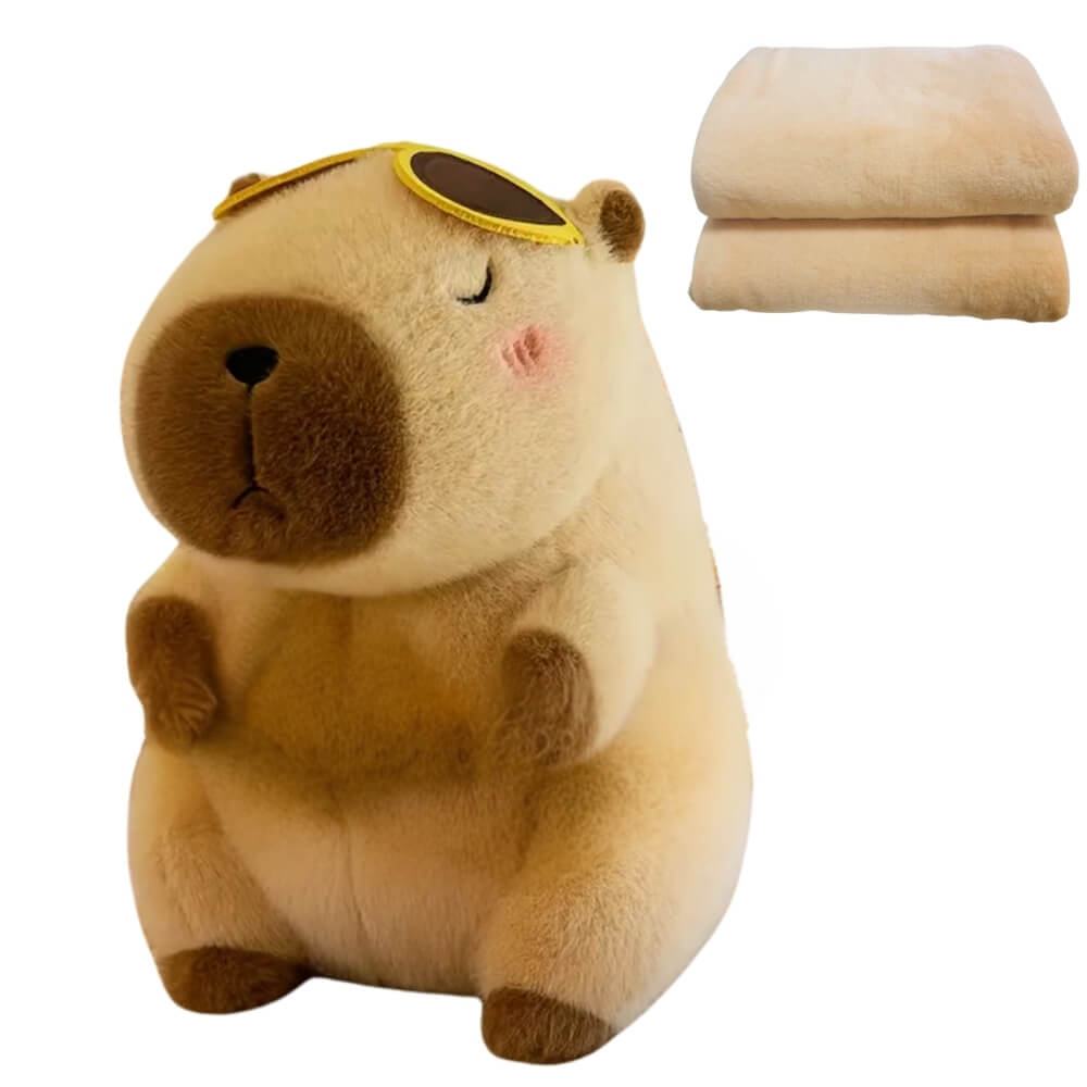 Jucarie de plus, Capibara cu Patura, Blana Ultra-Moale, 47 cm, maro/galben