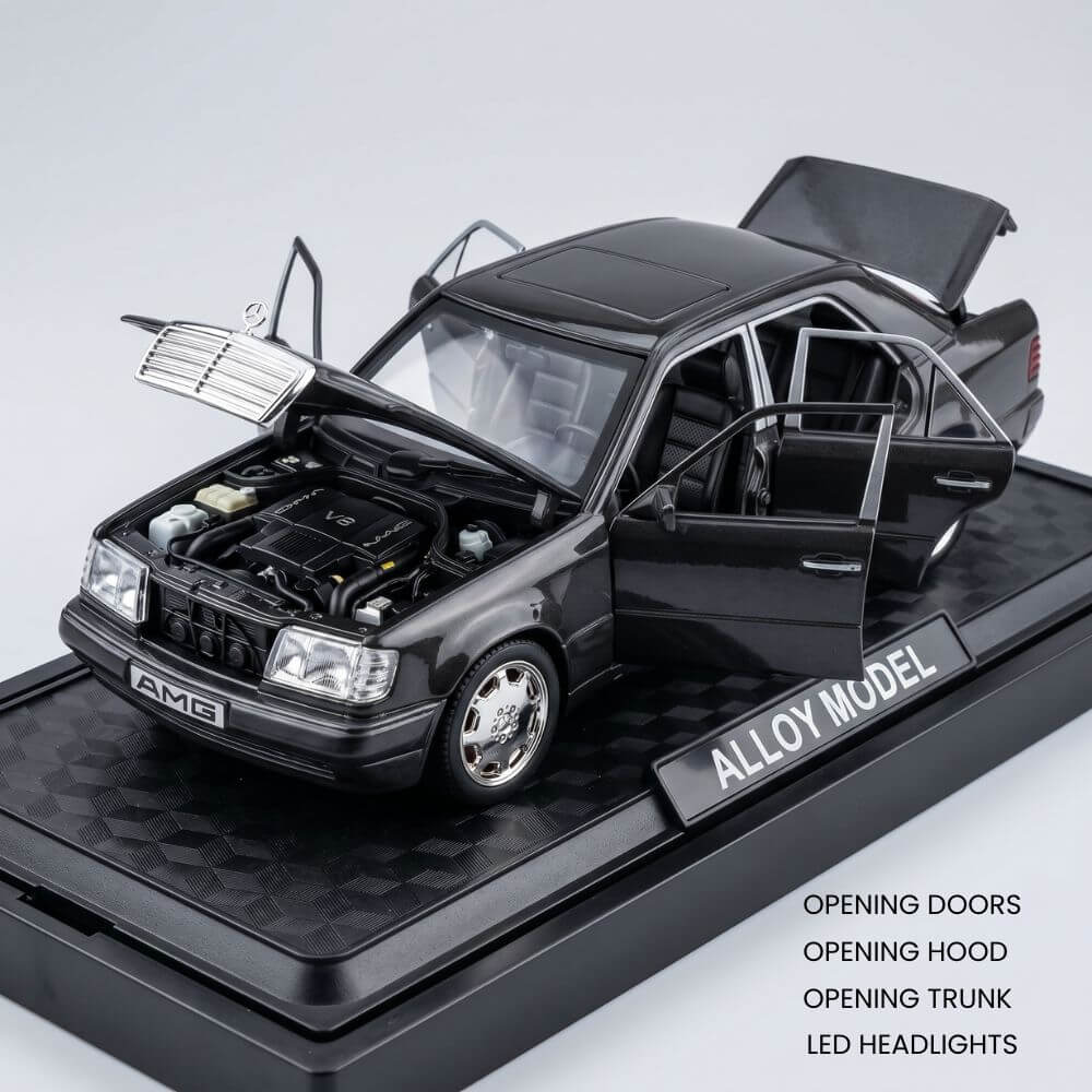Mercedes-Benz E-Class W124 1:28 Masinuta Metalica cu Lumini si Sunete, Usi Functionale, Negru