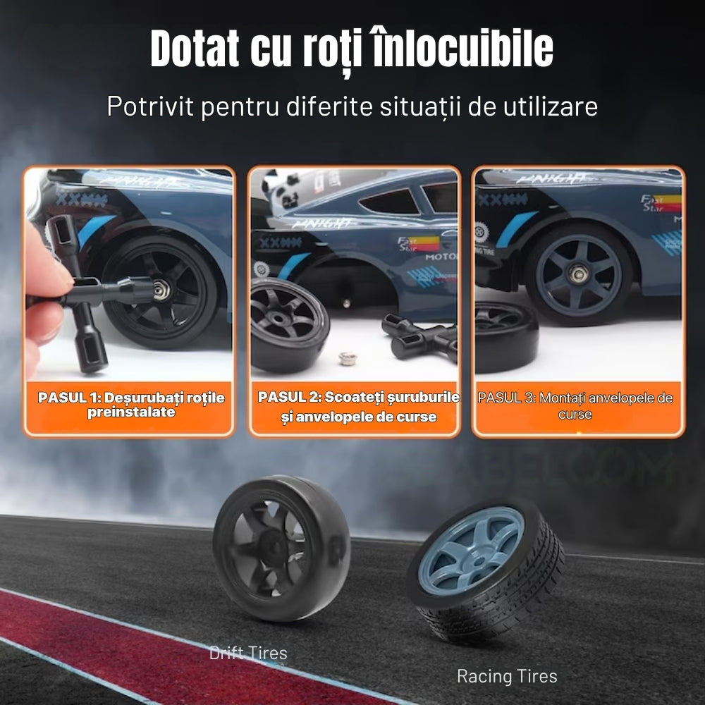 Masina cu telecomanda RC Drift, Digital Kala, 20km/h, lumini LED, 1:16, Gri/Albastru