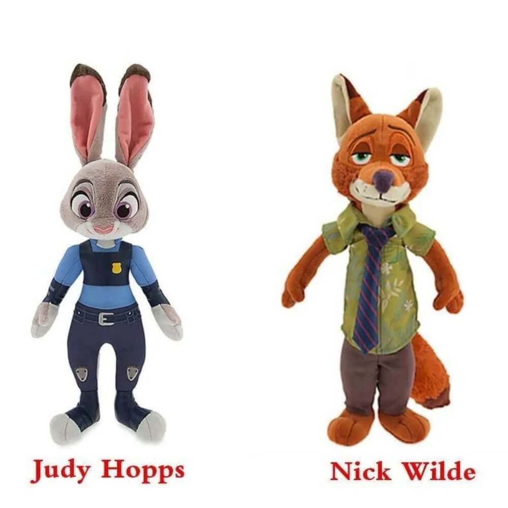 Set 2 Jucarii Plus Zootopia, Judy Hopps 38 cm si Nick Wilde 38 cm,  Personaje Disney, Cadou pentru Copii, Albastru si Maro