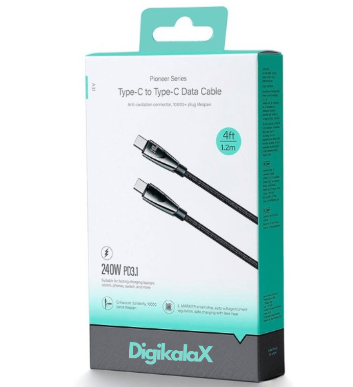 Cablu Date si Incarcare Fast Charge DigikalaX@, USB-C, PD240W, QC3.0, LED, 1.2m, Negru
