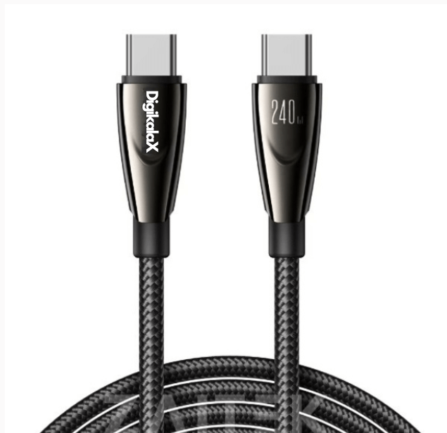 Cablu Date si Incarcare Fast Charge DigikalaX@, USB-C, PD240W, QC3.0, LED, 1.2m, Negru