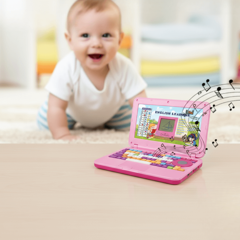 Laptop Educațional pentru Copii – English Learner, Tastatură Colorată, Jocuri și Activități Interactive, Roz