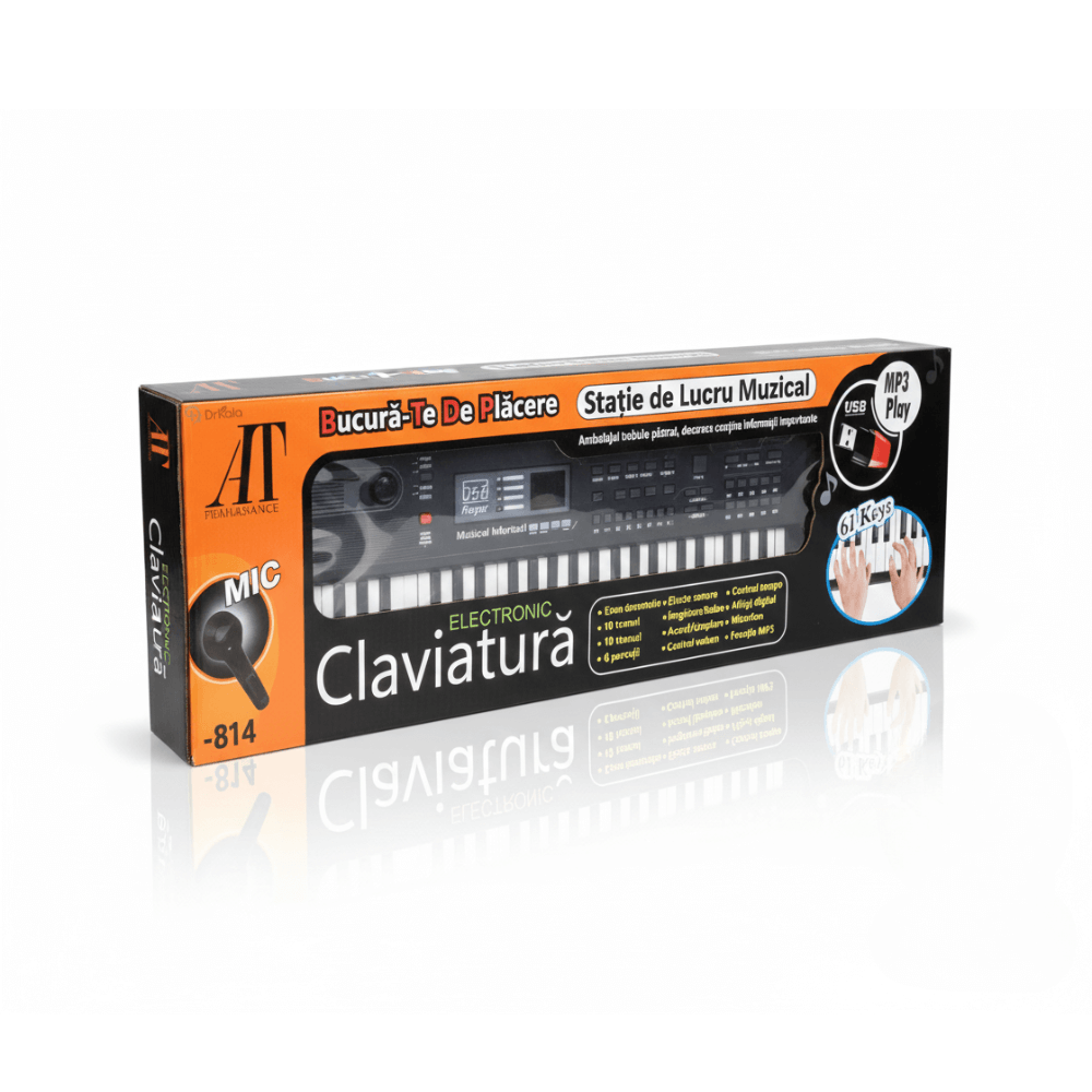 Claviatură Electronică cu 61 Clape, Microfon Inclus, Funcții MP3 și USB – Stație Muzicală pentru Începători și Avansați