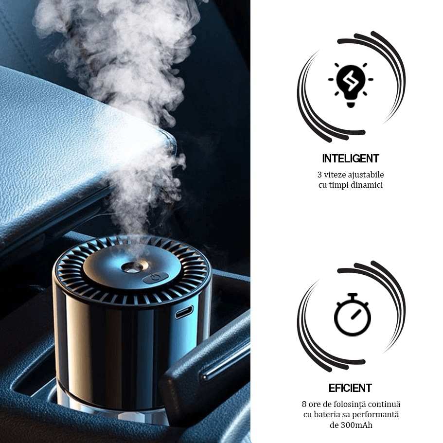 Difuzor Odorizare/Parfumare, auto, casa, birou, accumulator, 4 trepte de putere, esenta parfum inclusa