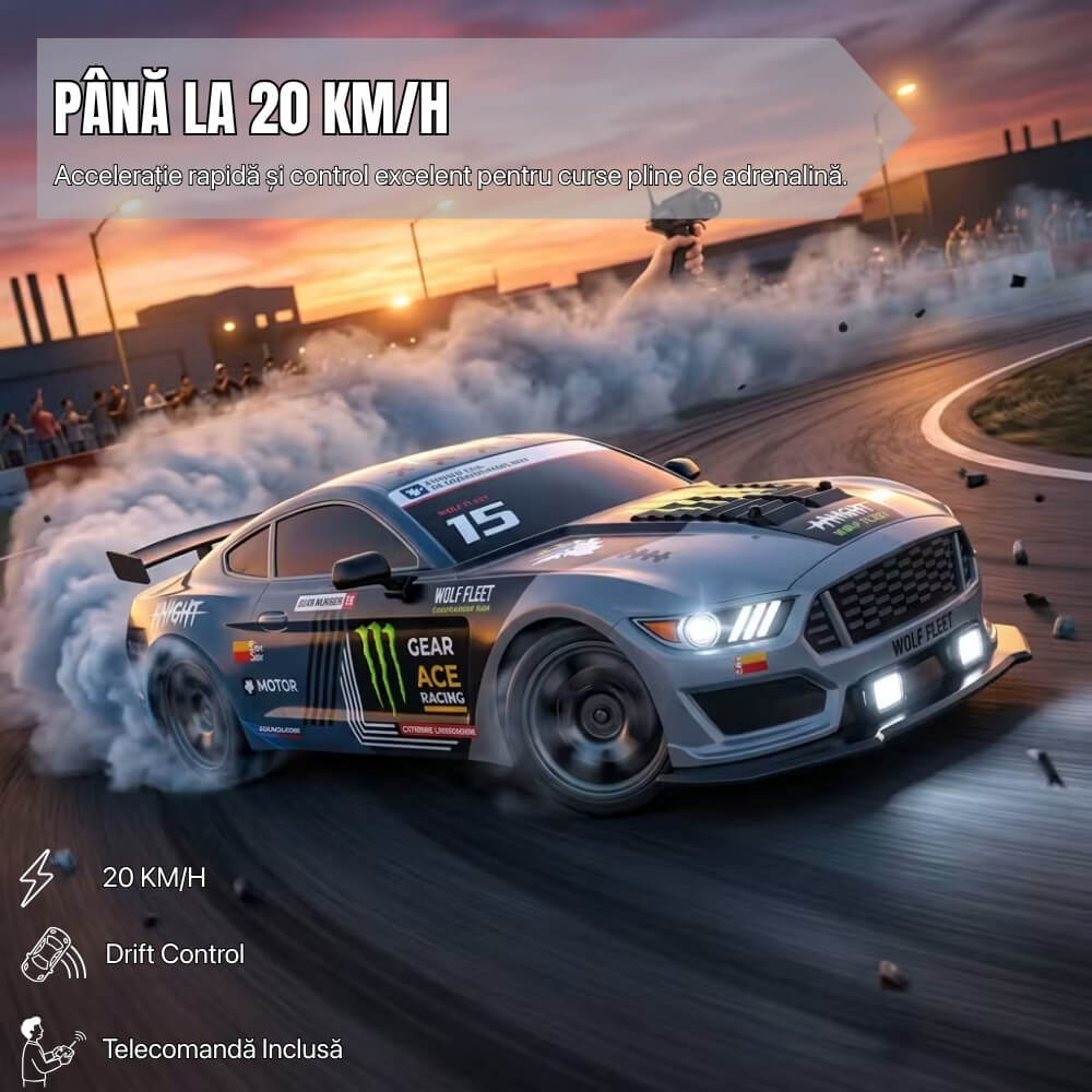 Masina cu telecomanda RC Drift, Digital Kala, 20km/h, lumini LED, 1:16, Gri/Albastru