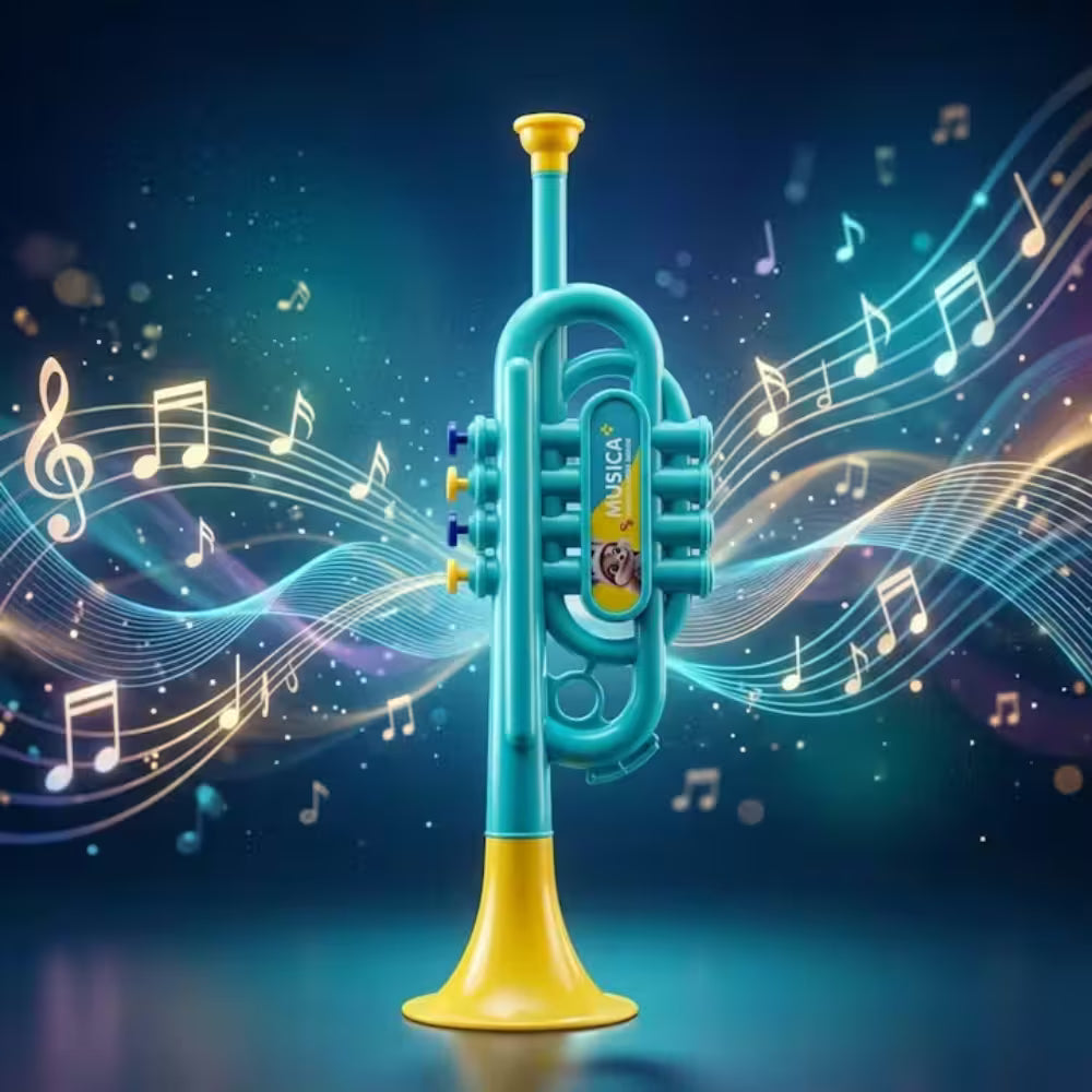 Trompeta Muzicala de Jucarie pentru Copii, 35 cm, Instrument Muzical Educativ, Sunete Interactive, Dezvolta Creativitatea si Simtul Ritmului, Cadou pentru Copii, Albastru
