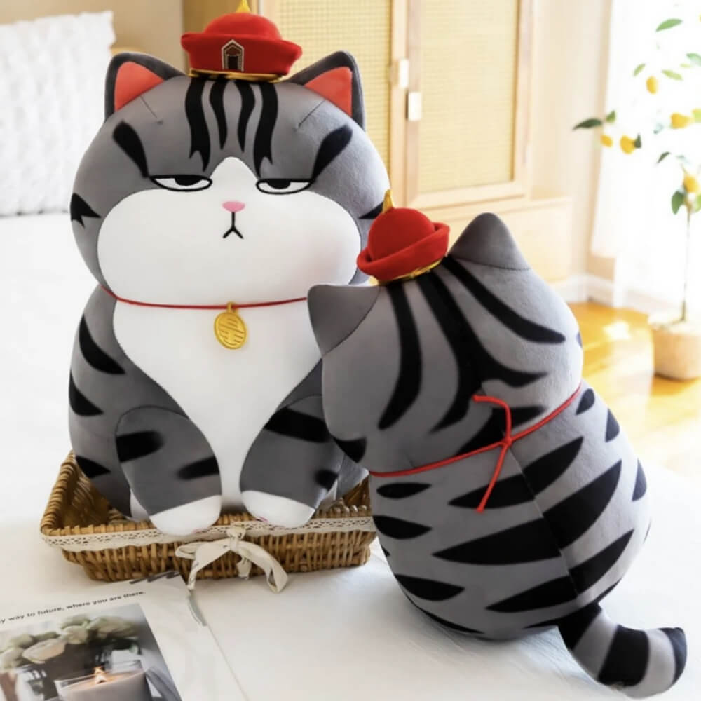 Jucarie de plus, pisica adorabila cu medalion, 30 cm , Alb/Gri