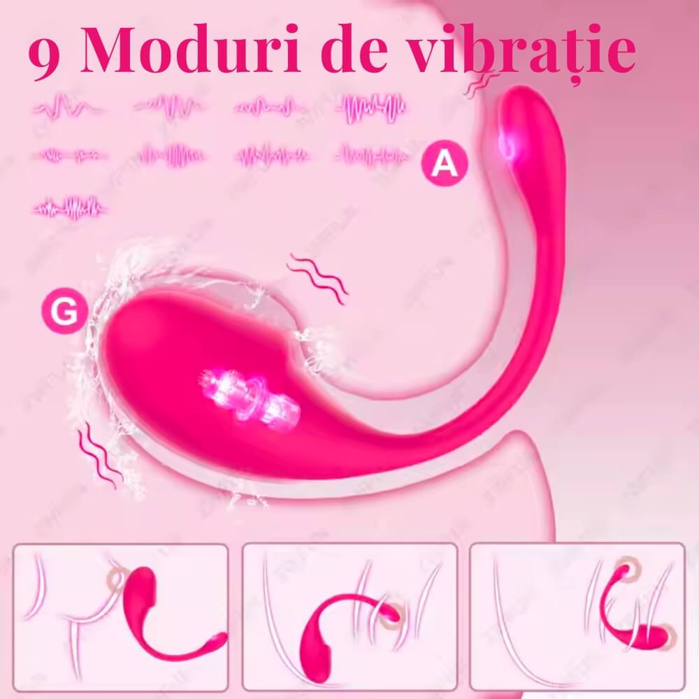 Vibrator Bluetooth cu control prin aplicatie, DrKala®, Stimulare clitoris si punct G, 9 moduri vibratii, silicon premium, rezistent la apa, Roz