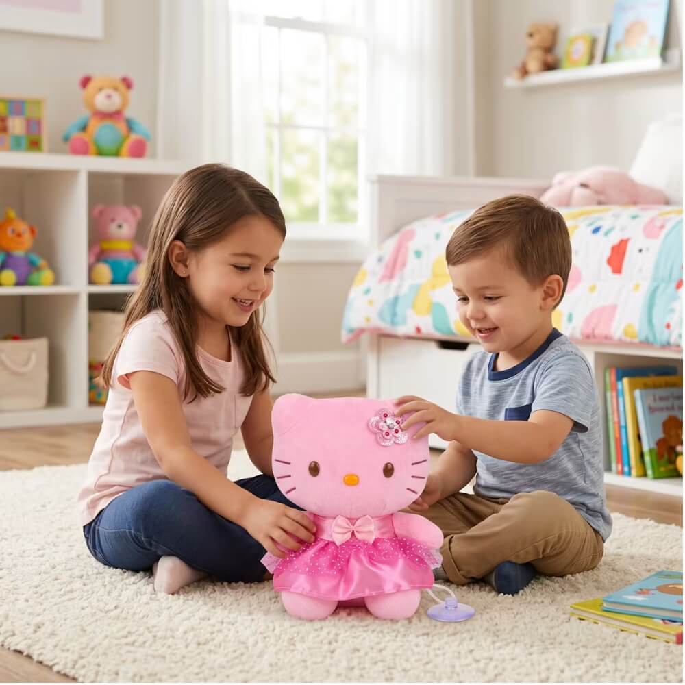 Jucarie de plus Hello Kitty cu fustita si papion, editie speciala, cu agatatoare, 20Cm Roz