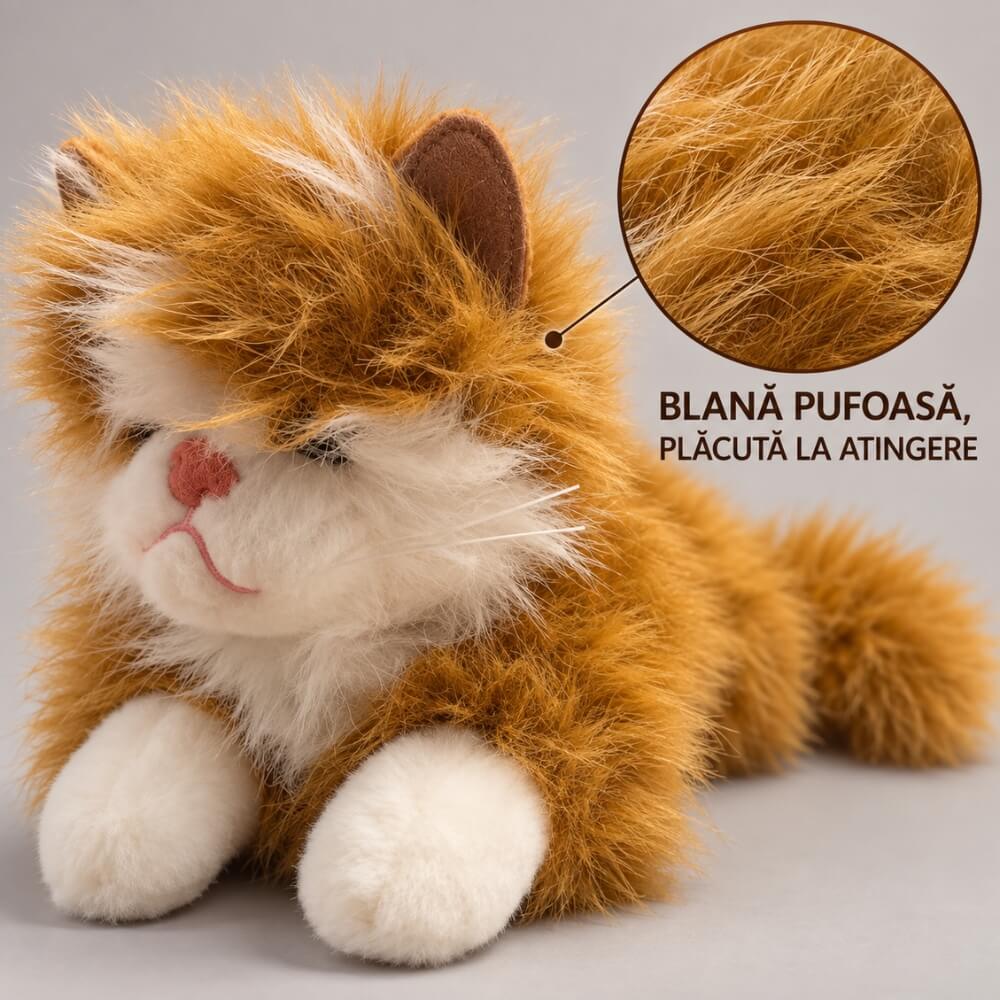 Jucărie de Pluș Pisică Blănoasă Interactivă cu Sunet Miau-Miau, 50 cm, Bej