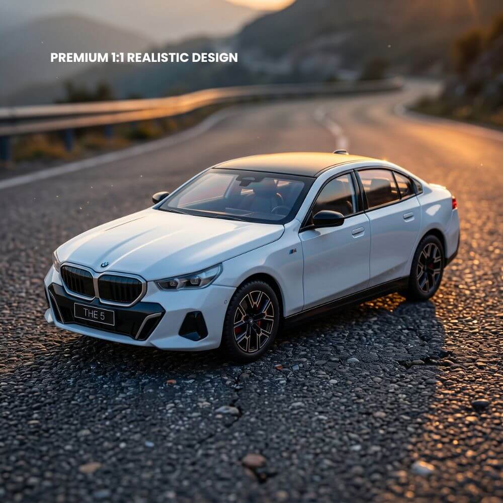 Masinuta Metalica BMW Seria 5 530 2026, Scara 1:24, Usi/Capota Mobile, Lumini Xenon, Sunete Claxon, Cadou Baiat, Alb