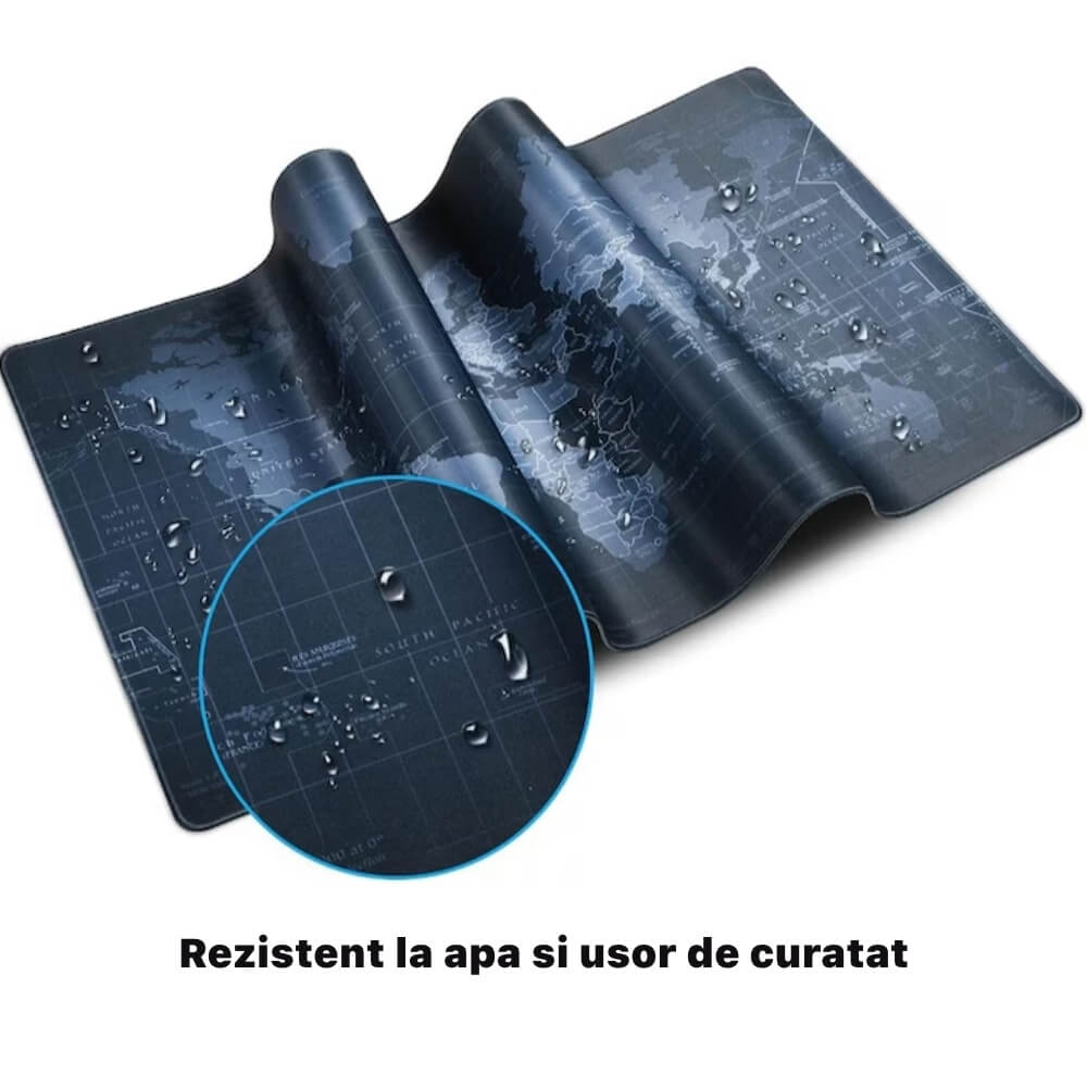 Mousepad Mare Cauciucat DigikalaX®, Pentru Gaming,model Harta Lumii, Waterproof, Birou, Office, Antiderapant, Cusaturi Anti-Rupere, Waterproof, 90 x 40cm, Negru
