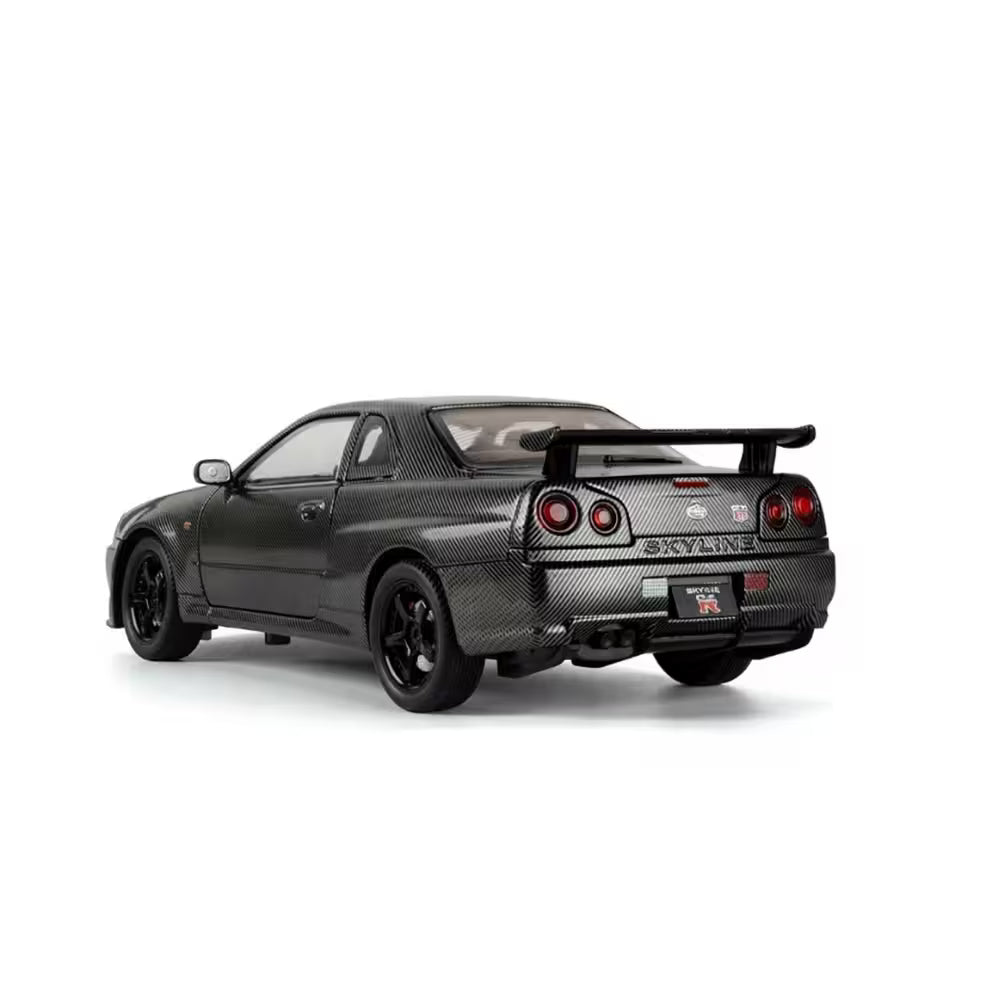 Masinuta Metalica Nissan Skyline GT-R, Scara 1:24, Usi, Capota si Portbagaj Functionale, Lumini si Efecte Sonore, Model Die-Cast, Cadou pentru Baieti si Colectionari, Negru