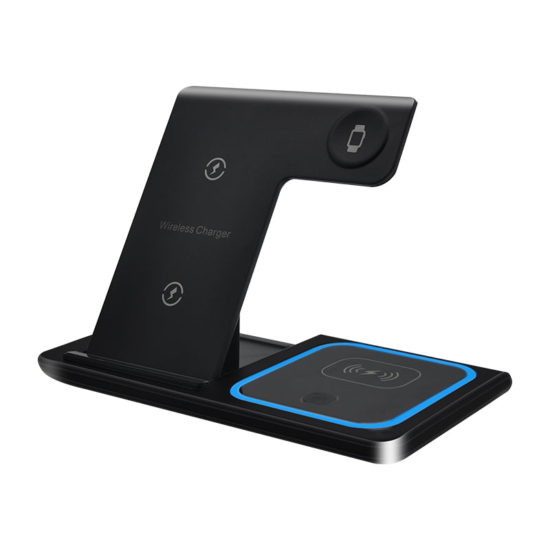 Incarcator Wireless 3 In 1 Qi Fast Charger 15W, Negru