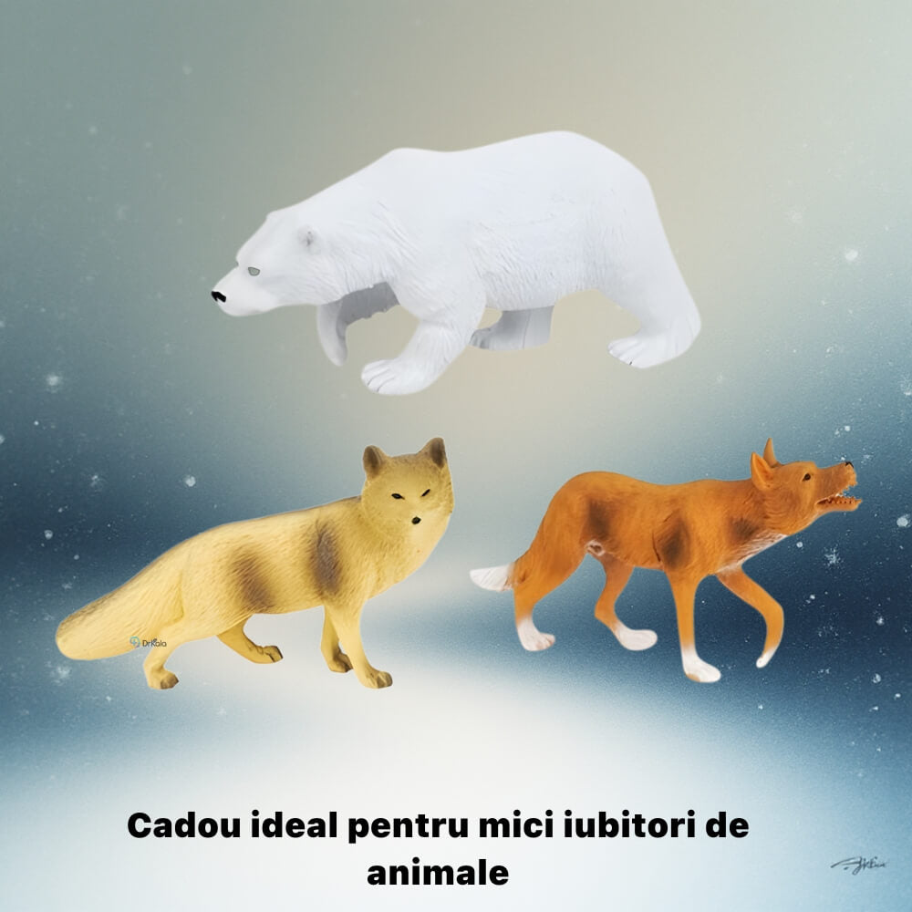 Figurine 6 piese mix animale exotice polare, Urs polar, Bufnita Polara, Foca, Pinguin, Vulpe roscata, 14 cm diagonala, multicolor