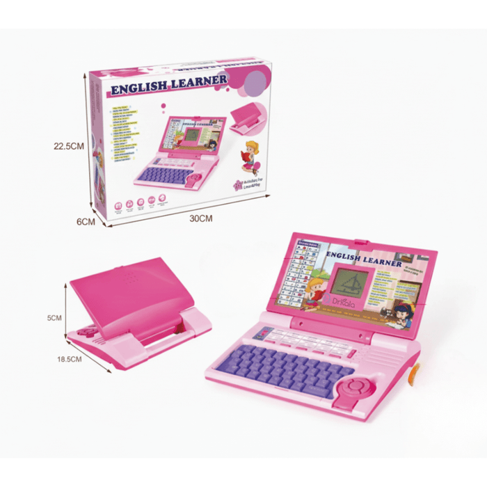 Laptop Educațional pentru Copii – English Learner, Tastatură Colorată, Jocuri și Activități Interactive, Roz