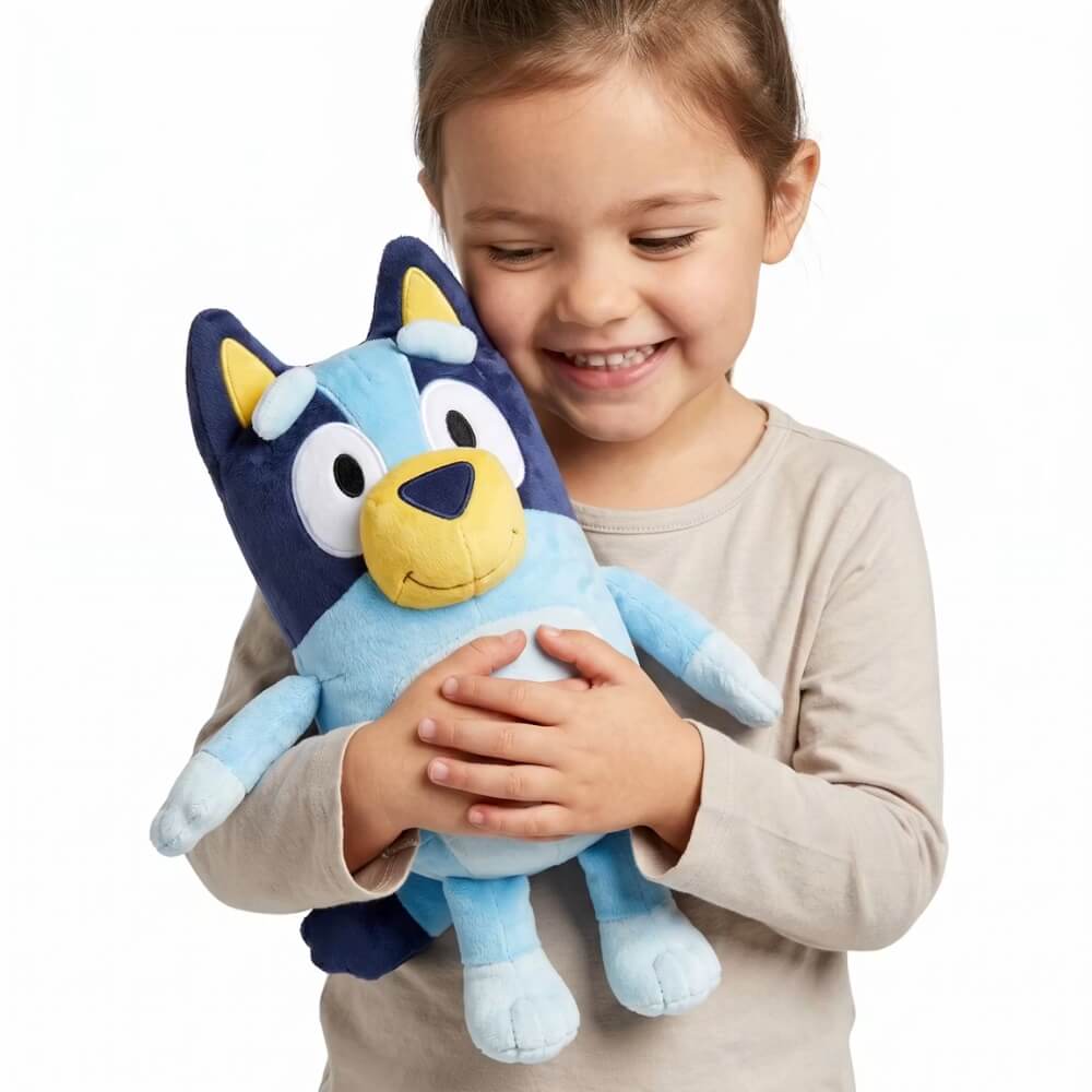 Jucarie de plus Bluey si Bingo, personaj Bluey, Albastru, 28 cm, cu agatatoare, cadou ideal, DrKala