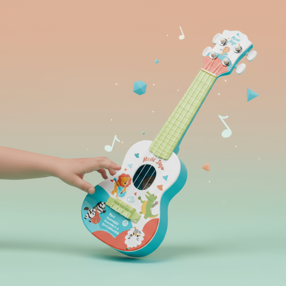 Chitară pentru Copii cu 4 Corzi, Ukulele, Design cu Animale, 40 cm, Turcoaz