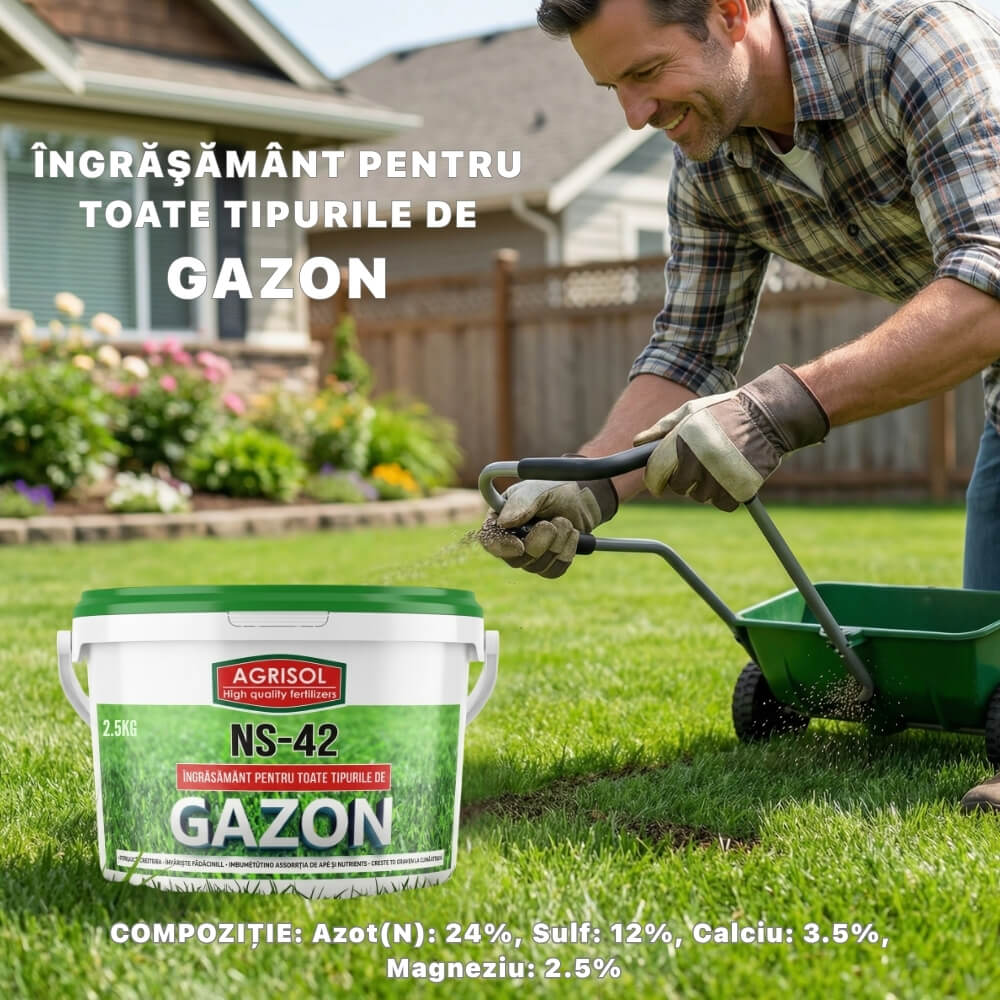 Ingrasamant pentru Gazon AGRISOL NS-42, 2.5 kg, Crestere Rapida si Verde Intens, Toate Tipurile de Gazon