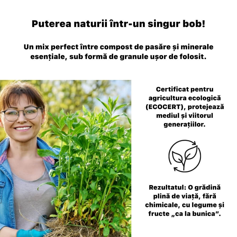 Ingrasamant BIO Universal IDEEAFERTIL, Granulat, Certificat ECOCERT®, Eliberare Lenta, pentru Legume, Fructe si Gazon, 2.5 KG, Produs in Romania