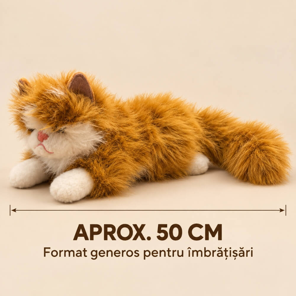 Jucărie de Pluș Pisică Blănoasă Interactivă cu Sunet Miau-Miau, 50 cm, Bej