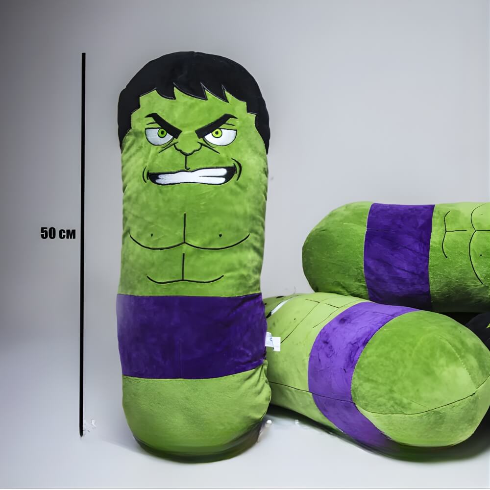 Jucarie de Plus si Perna Moale Hulk, Marvel Avengers, 50 cm, Design Cilindric, Verde