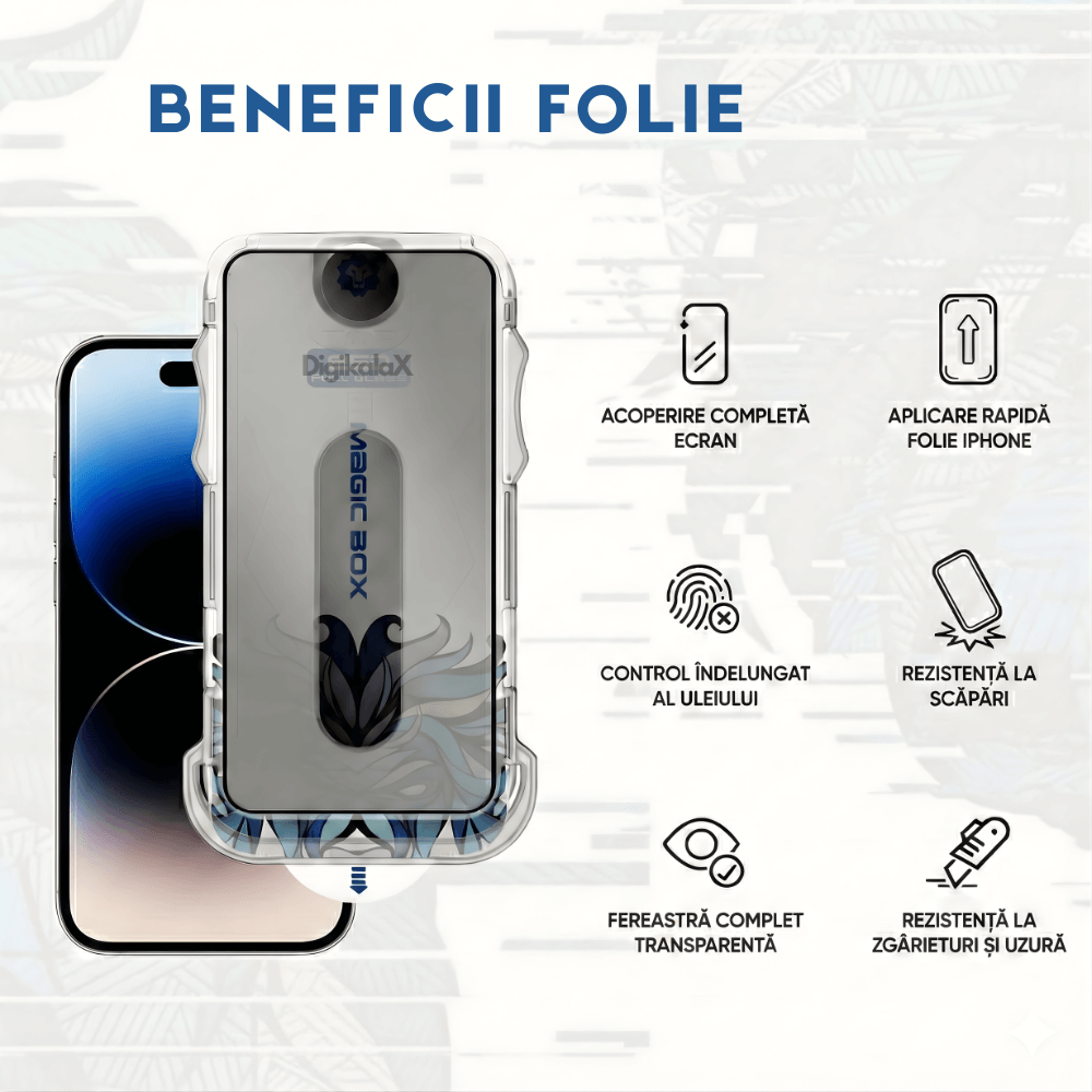 Folie Sticla Privacy pentru iPhone , Lito D+ Magic Box, Kit Instalare Automata Inclus, Protectie Anti-Spionaj, Duritate 9H, Full Glue, Black