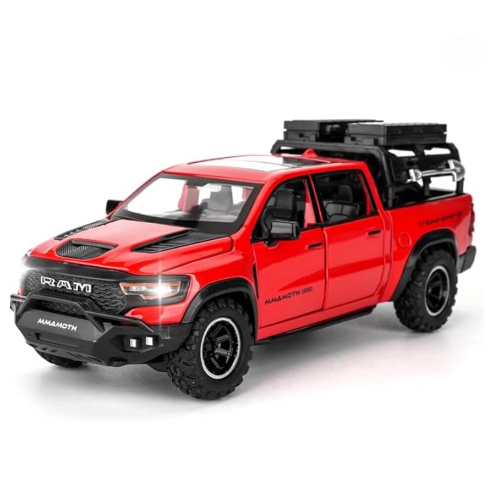 Masinuta Metalica Dodge RAM TRX Mammoth 1000, Scara 1:32, Usi Mobile, Functie Pull-Back, Negru/Rosu