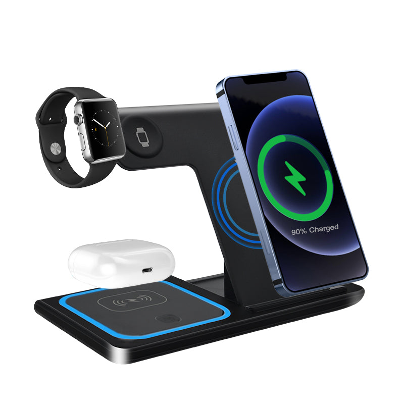 Incarcator Wireless 3 In 1 Qi Fast Charger 15W, Negru