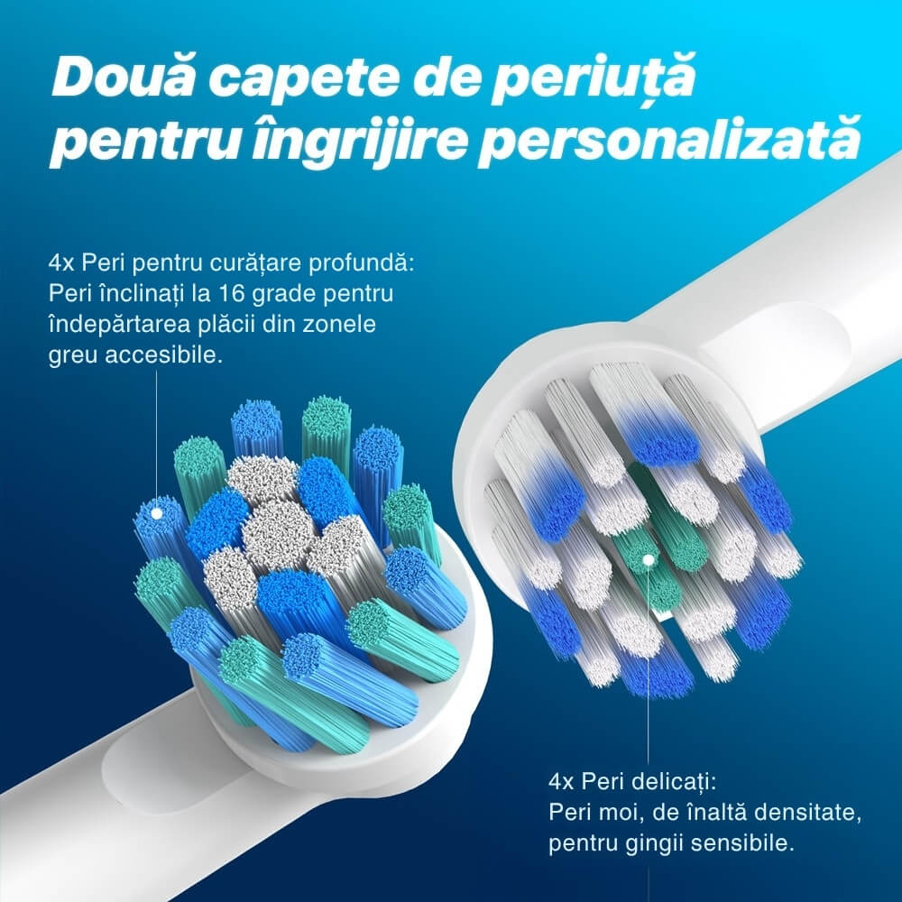 Periuta de dinti electrica rotativa, DrKala Seago SG-2603, 8000 pulsatii/min, 5 moduri de curățare, 8 capete incluse, functie smart timer, IPX7, Albastru