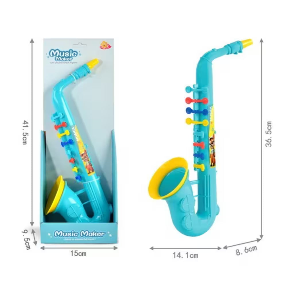 Saxofon Muzical de Jucarie pentru Copii, 36.5 cm, Instrument Muzical Educativ, Sunete Interactive, Dezvolta Creativitatea si Simtul Ritmului, Cadou pentru Copii, Albastru Deschis