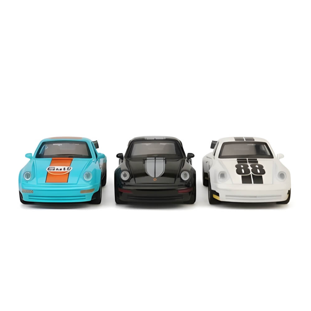 Set 3 Masinute Metalice Porsche 911 Carrera, Machete Auto Scara 1:36, Design Racing, Usi cu Deschidere, Colectie 3 Culori