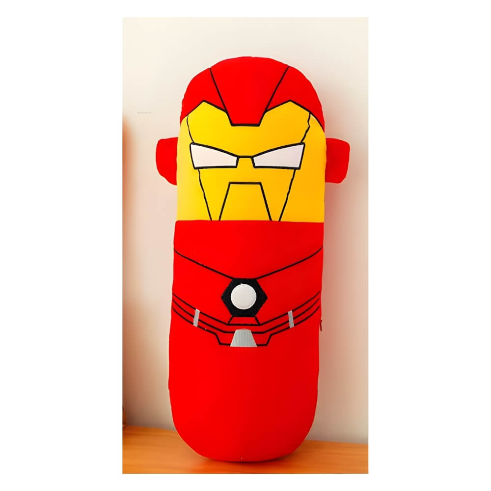 Jucarie de Plus si Perna Moale Iron Man (Omul de Fier), Marvel Avengers, 50 cm, Design Cilindric, Rosu/Galben
