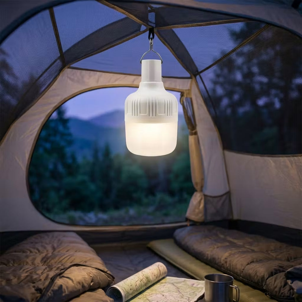 Bec LED reincarcabil DigiKalaX Lumo C1, 3.2W, acumulator 1200 mAh, incarcare USB-C, agatatoare integrata, functioneaza fara priza, pentru acasa, camping, pescuit, auto si pana de curent, negru