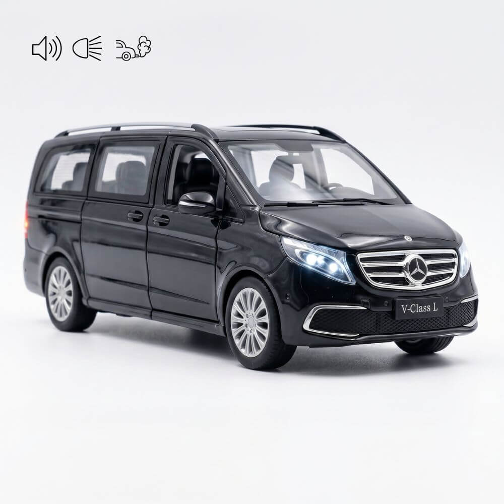 Masinuta Metalica Mercedes Vito, Scara 1:24, Usi si Portbagaj Mobile, Lumini Xenon, Sunete Claxon,  Cadou Baiat, Alb
