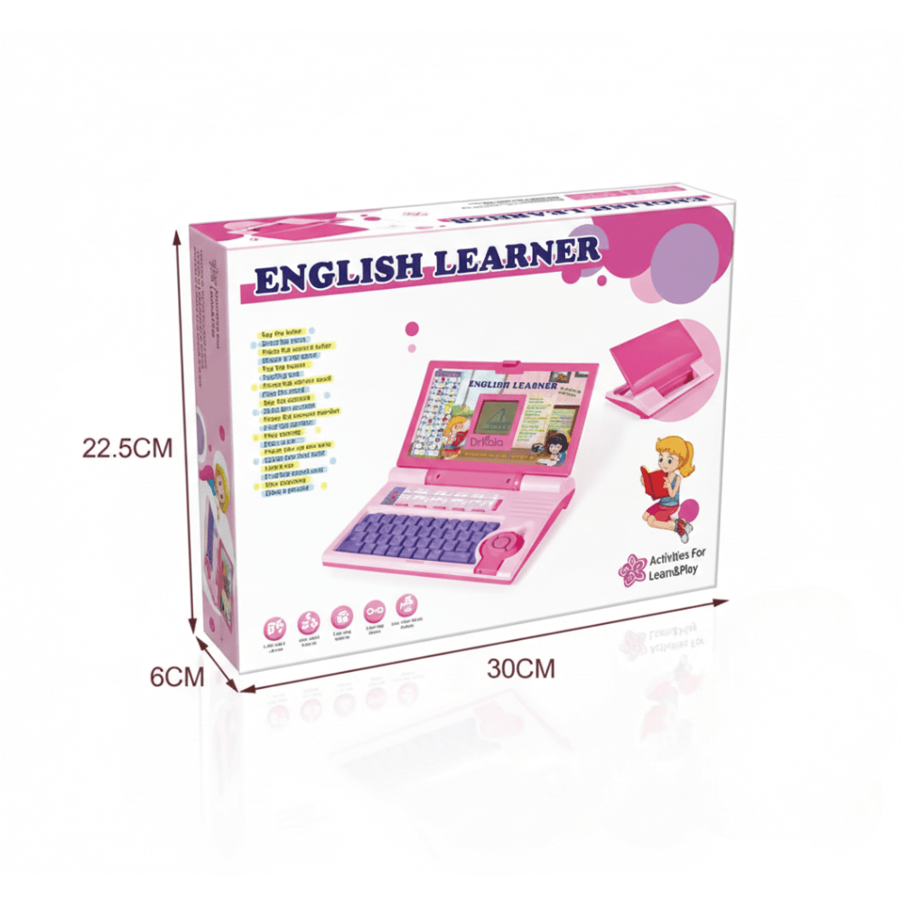Laptop Educațional pentru Copii – English Learner, Tastatură Colorată, Jocuri și Activități Interactive, Roz