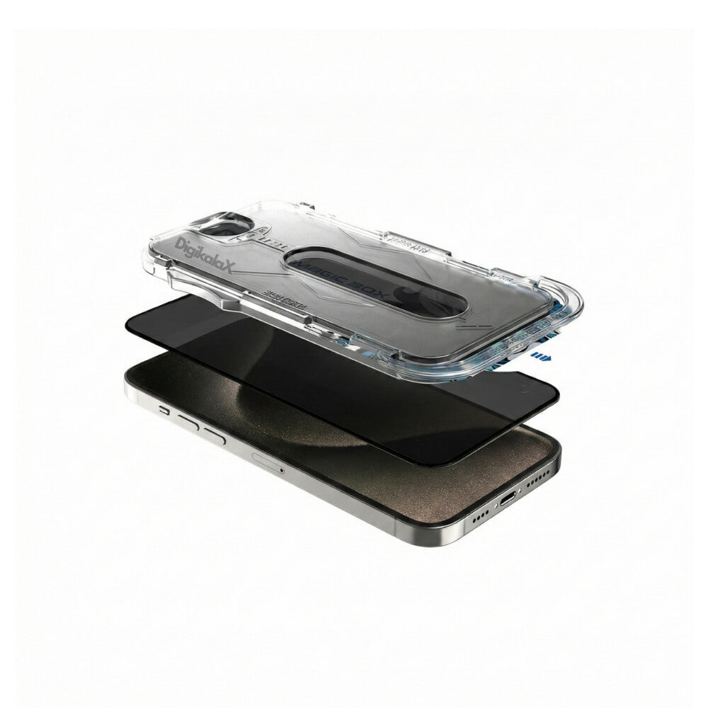 Folie Sticla Privacy pentru iPhone , Lito D+ Magic Box, Kit Instalare Automata Inclus, Protectie Anti-Spionaj, Duritate 9H, Full Glue, Black