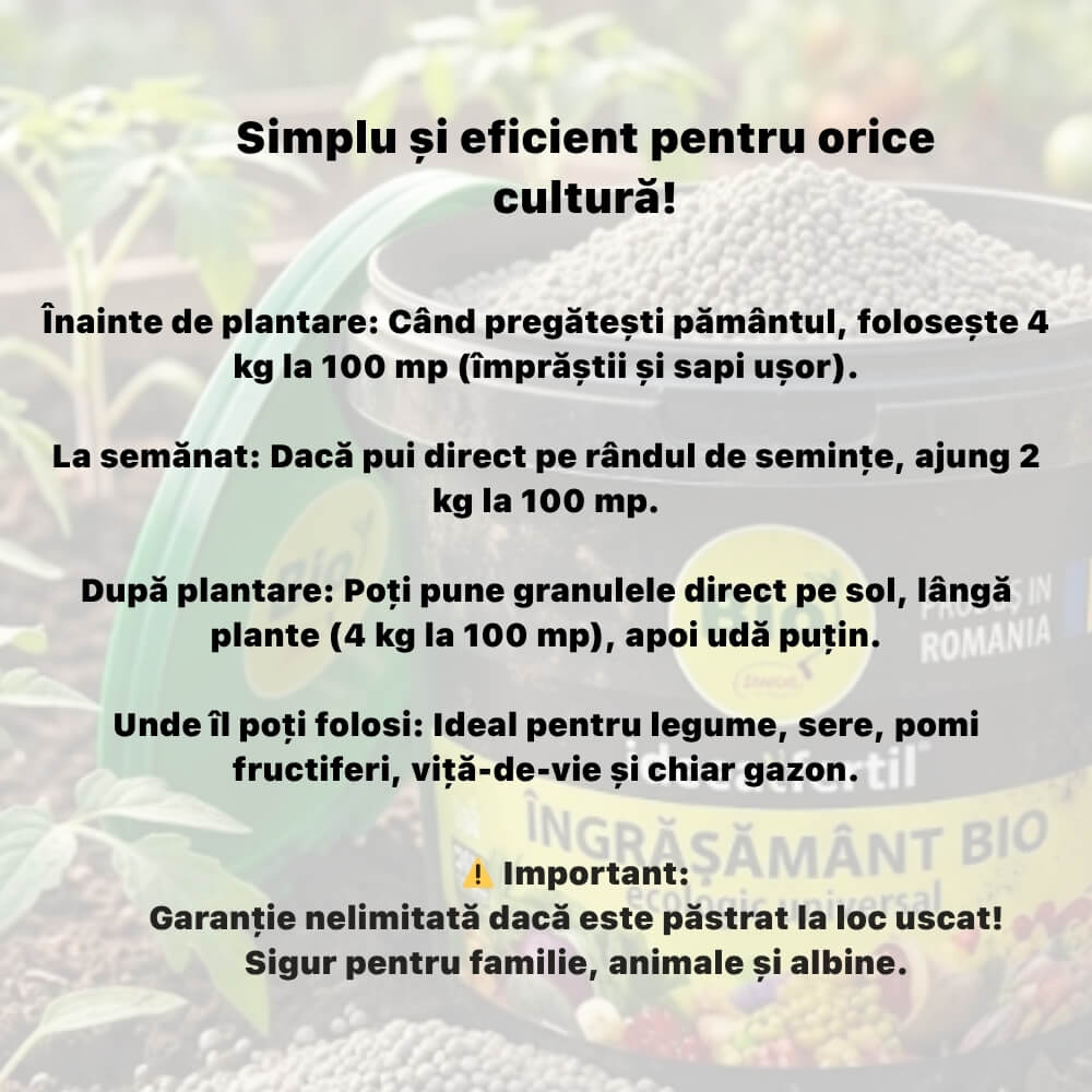 Ingrasamant BIO Universal IDEEAFERTIL, Granulat, Certificat ECOCERT®, Eliberare Lenta, pentru Legume, Fructe si Gazon, 2.5 KG, Produs in Romania