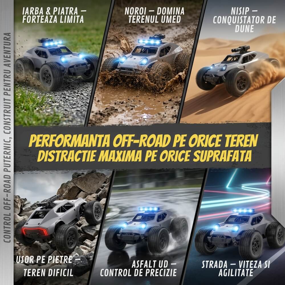 Masina cu telecomanda Monster Truck RC Off-Road, 25km/h, Scara 1:20, Suspensii Anti-Soc, Anvelope High-Grip, Acumulator inclus, Gri