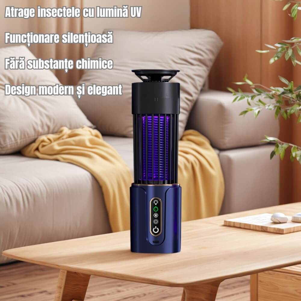 Lampa Anti Tantari UV, Reincarcabila USB, Capcana pentru Insecte Zburatoare, Functie Iluminare LED, pentru Casa, Terasa si Camping, Albastra