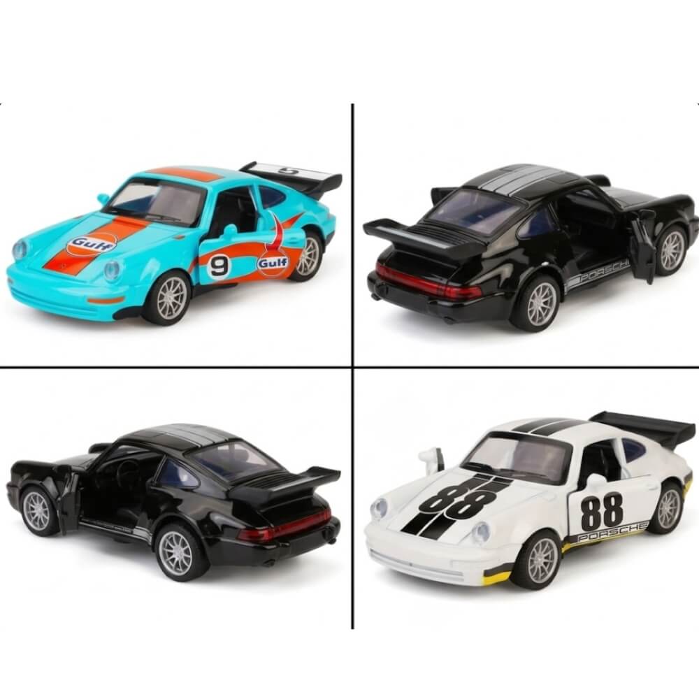 Set 3 Masinute Metalice Porsche 911 Carrera, Machete Auto Scara 1:36, Design Racing, Usi cu Deschidere, Colectie 3 Culori