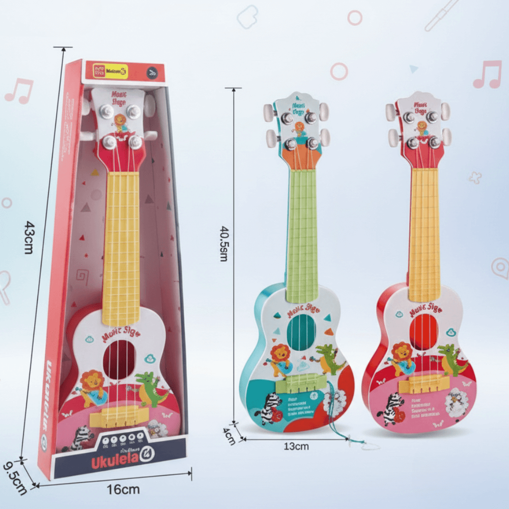 Chitară pentru Copii cu 4 Corzi, Ukulele, Design cu Animale, 40 cm, Roz