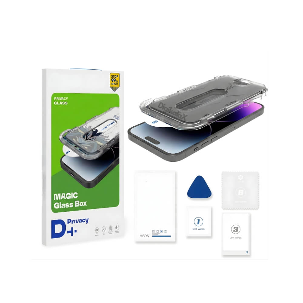 Folie Sticla Privacy pentru iPhone , Lito D+ Magic Box, Kit Instalare Automata Inclus, Protectie Anti-Spionaj, Duritate 9H, Full Glue, Black
